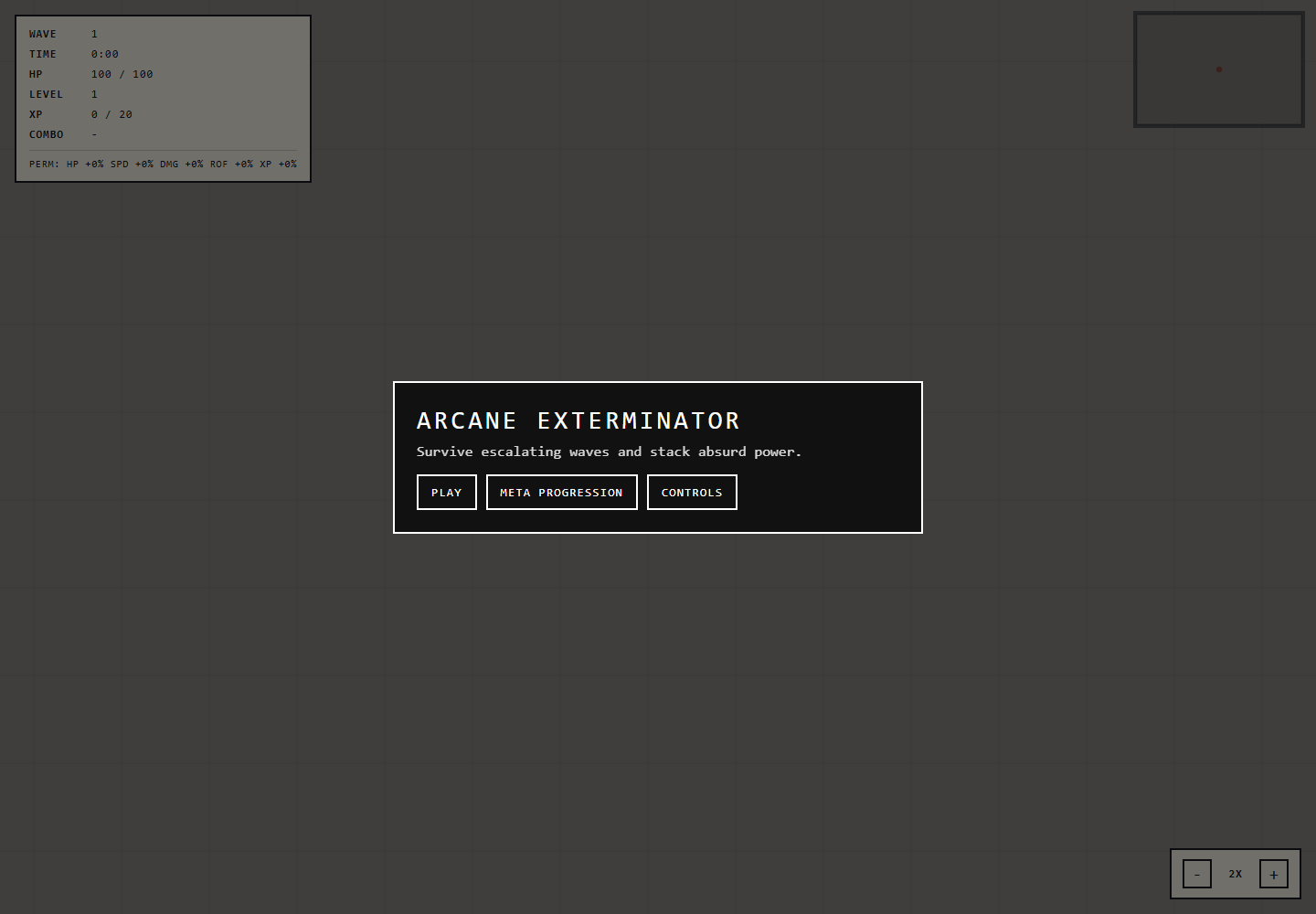 Screenshot of the Arcane Exterminator browser game
