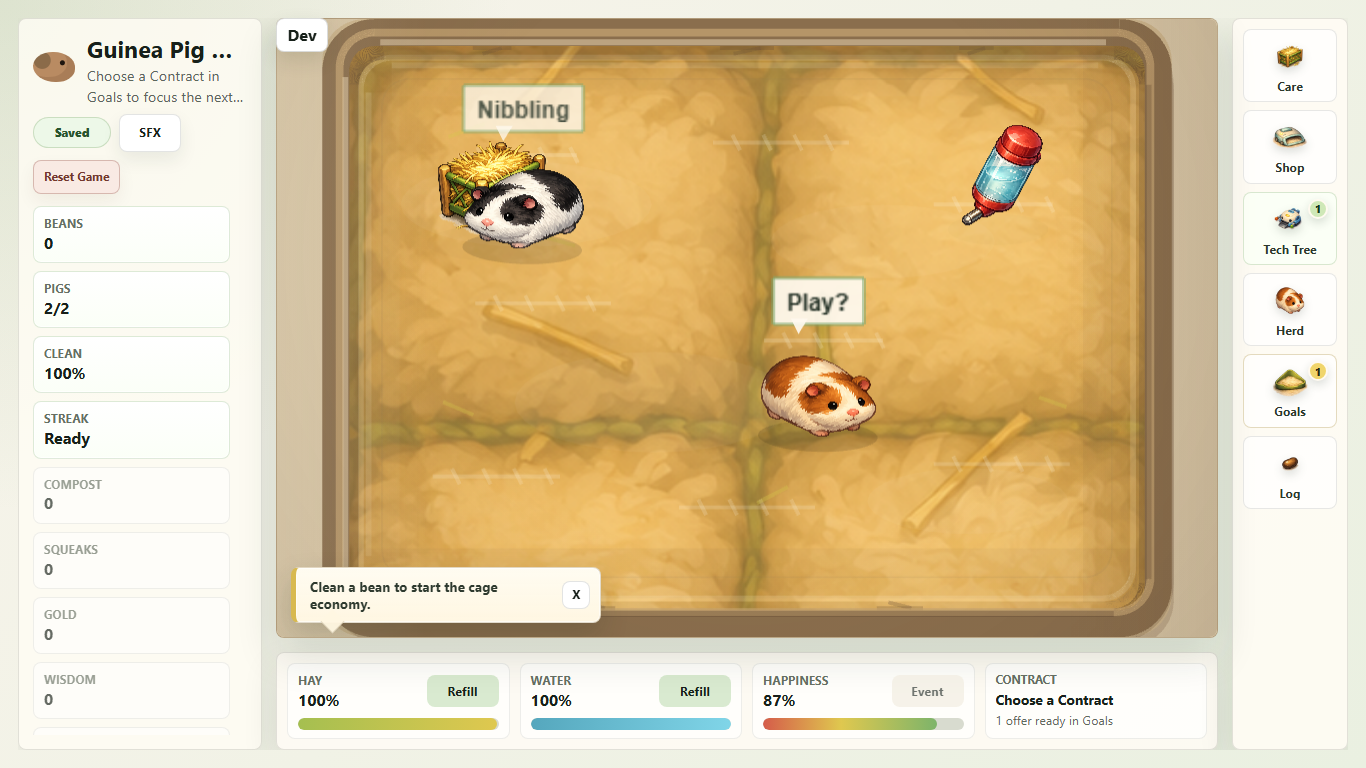 Screenshot of the Guinea Pig Beans Phaser game
